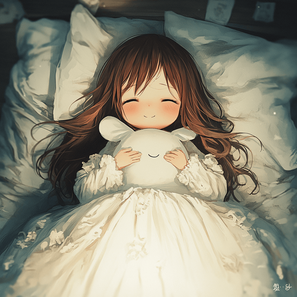 Luna sleeping peacefully with her plushie